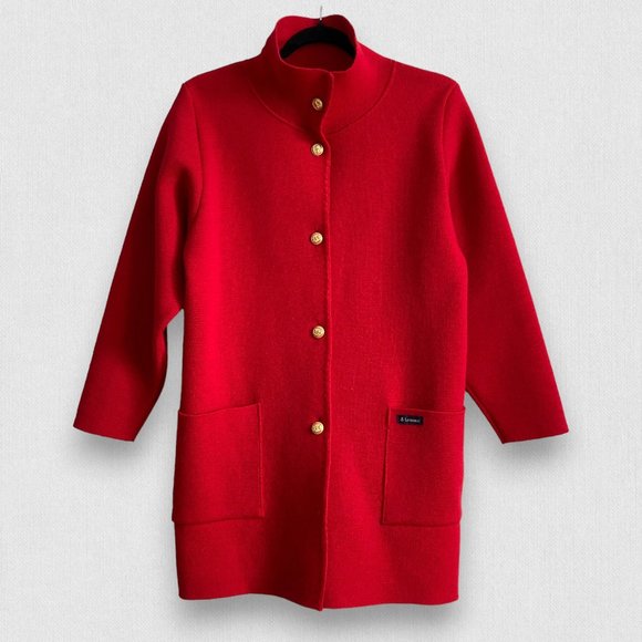 Le Minor Wool Breton Sailor Blazer Coat Red Straight Cut Pockets Medium - Picture 6 of 9